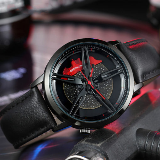 SANDA Waterproof Wheel Design Leather Strap Watch