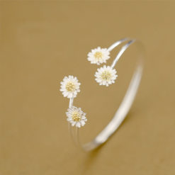 Sterling Silver Daisy Flower Cuff Bangles Bracelet