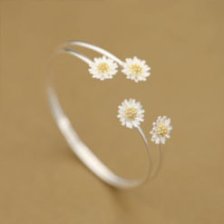 Sterling Silver Daisy Flower Cuff Bangles Bracelet