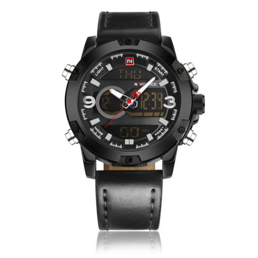 NAVIFORCE Dual Display Digital Leather Men's Watch