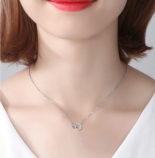 Double Circle Rhinestone Crystal Chain Choker Necklace
