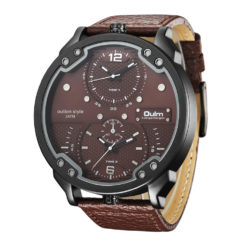 OULM Leather Strap Large Dial Men's Quartz Watch