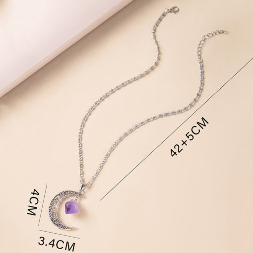 Vintage Purple Stone Crescent Moon Pendant Necklace