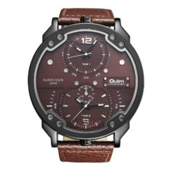 OULM Large Dial Leather Strap Men's Wrist Watch