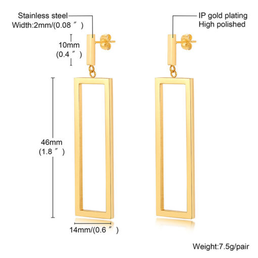 Electroplated Rectangular Steel Hollow Women's Earrings