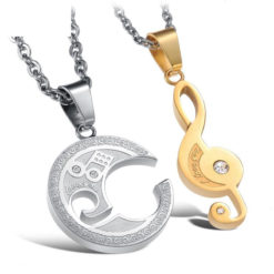 Stainless Steel Music Note Couple Pendant Necklace