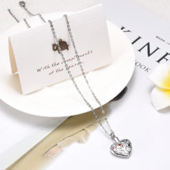 Stainless Steel Heart-shaped Diamond Casket Necklace