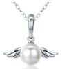 Sterling Silver Pearl Angel Wings Pendant Necklace
