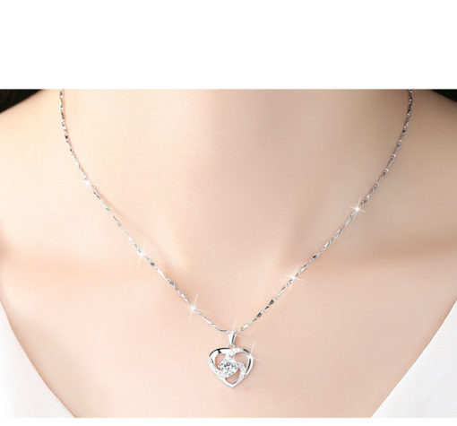 Heart-Shaped Diamond Sterling Silver Pendant Necklace