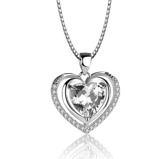 Sterling Silver Love Diamond Clavicle Chain Necklace