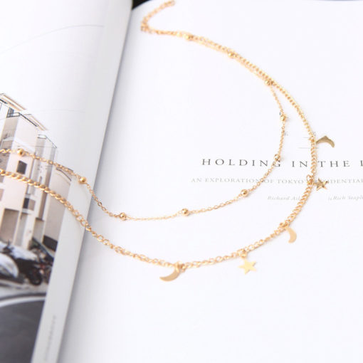 Multilayer Double Chain Moon Star Layered Necklace