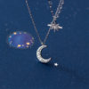 Stainless Steel Double Layer Star Moon Charm Necklace