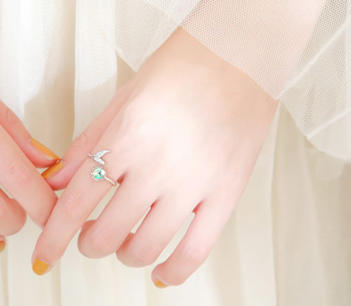 Cute Fish Tail Design Aurora Moonstone Finger Ring