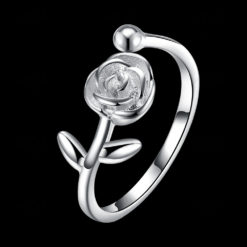 Sterling Silver Adjustable Classic Rose Flower Ring