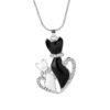 Diamonds Black White Couple Cat Animal Necklace
