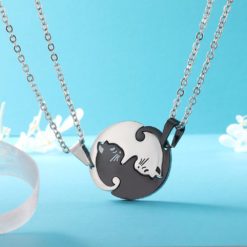 Stainless Steel Yin Yang Cat Couple Pendant Necklace