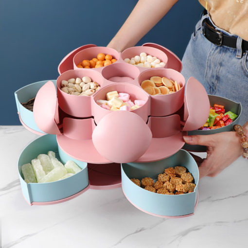 Creative Flower-Shaped Rotating Candy Snack Tray Box