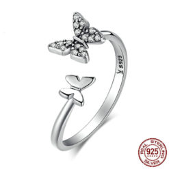 Sterling Silver Adjustable Flying Butterfly Zircon Ring