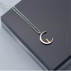 Sterling Silver Cute Rabbit Moon Pendant Necklace