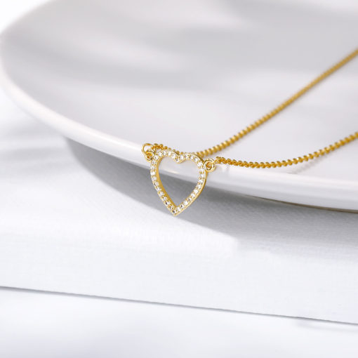 Stainless Steel Hollow Heart-shaped Zircon Necklace