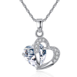 Heart Pendant Rhinestone Chain Necklace Jewelry