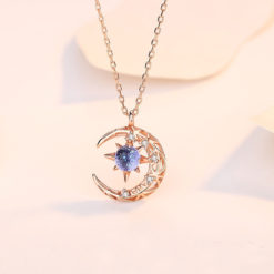 Sterling Silver Crescent Star Moonstone Necklace Jewelry