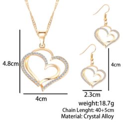 Dainty Heart Shaped Crystal Pendant Earrings Necklace