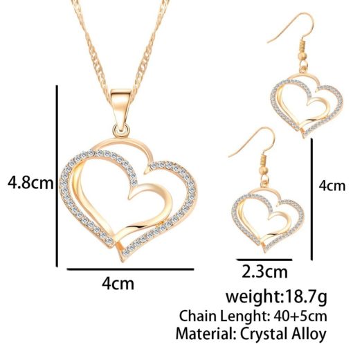 Dainty Heart Shaped Crystal Pendant Earrings Necklace