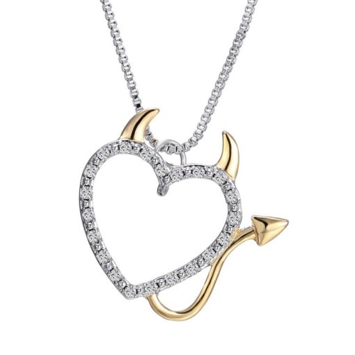 Creative Devil Heart Diamond Silver Pendant Necklace