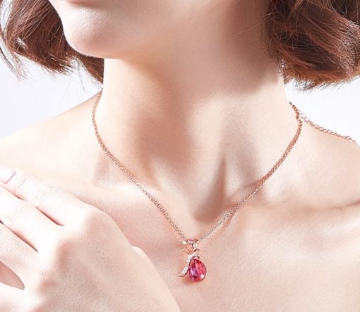 Crystals Rose Flower Clavicle Chain Pendant Necklace