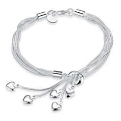 Silver Plated Tassel Heart-shaped Pendant Hand Bracelet
