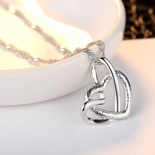 Double Heart Clavicle Chain Pendant Silver Necklace