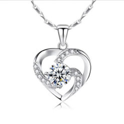 Heart-Shaped Diamond Sterling Silver Pendant Necklace