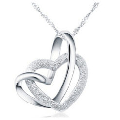 Double Heart Clavicle Chain Pendant Silver Necklace