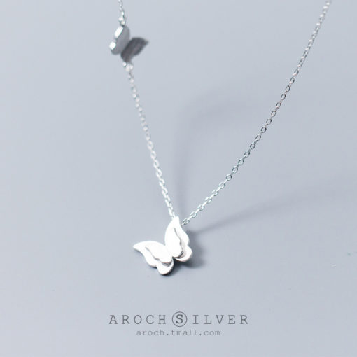 Cute Sterling Silver Butterfly Pendant Choker Necklace