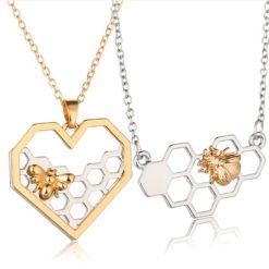 Bee Hive Heart Shaped Honeycomb Pendant Necklace
