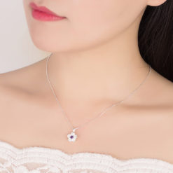 Sterling Silver Zircon Peach Blossom Pendant Necklace