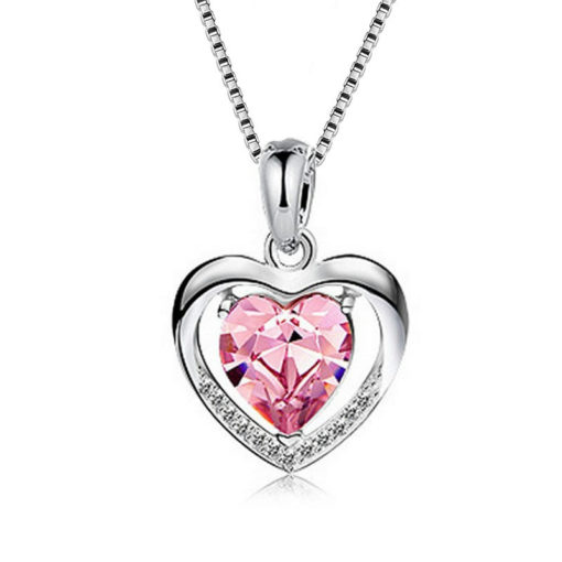 Heart-Shaped Sterling Silver Crystal Pendant Necklace