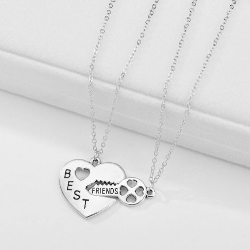 Sterling Silver Heart Key Pendant Couple Necklace