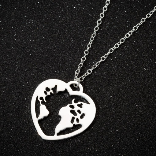 Stainless Steel Fashion World Map Pendant Necklace