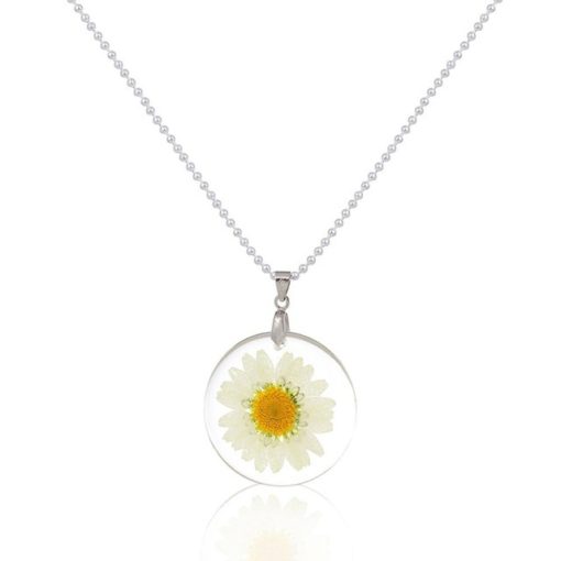 Hypoallergenic Daisy Flower Resin Pendant Necklace