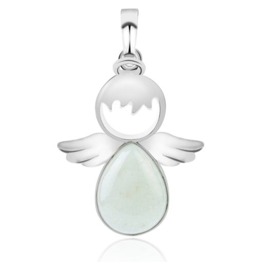 Crystal Stone Water Drop Angel Wing Pendant Necklace