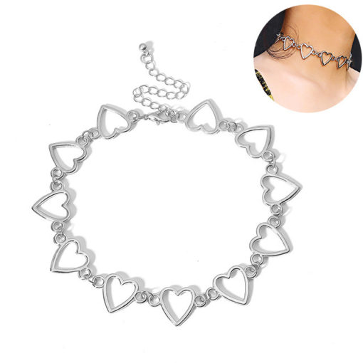 Cute Hollow Heart-shaped Choker Pendants Necklace
