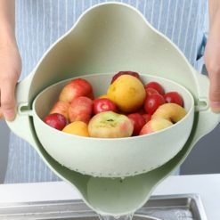 Rotatable 2 Layers Washing Fruit Vegetable Drain Basket
