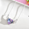 Crystals Silver Angel Wing Heart Pendant Necklace