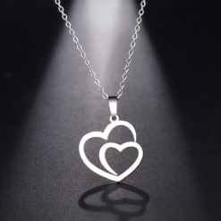Stainless Steel Double Heart Pendant Couple Necklace
