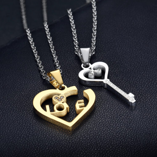 Stainless Steel Love Puzzle Couple Pendant Necklace