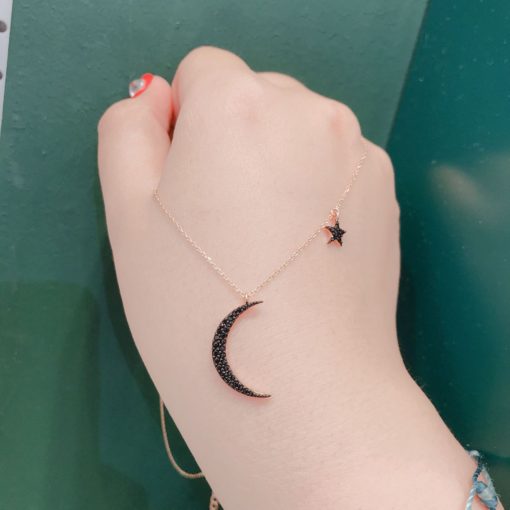 Stainless Steel Black Star Moon Clavicle Chain Necklace