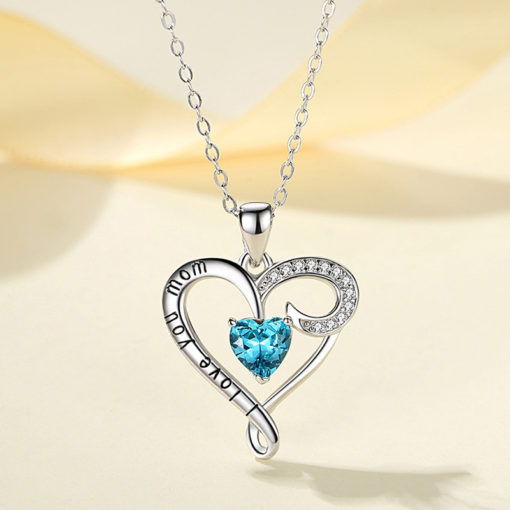 Sterling Silver Heart Blue Diamond Pendant Necklace