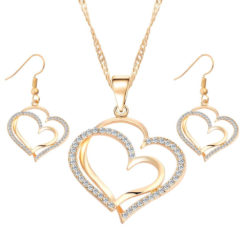 Dainty Heart Shaped Crystal Pendant Earrings Necklace